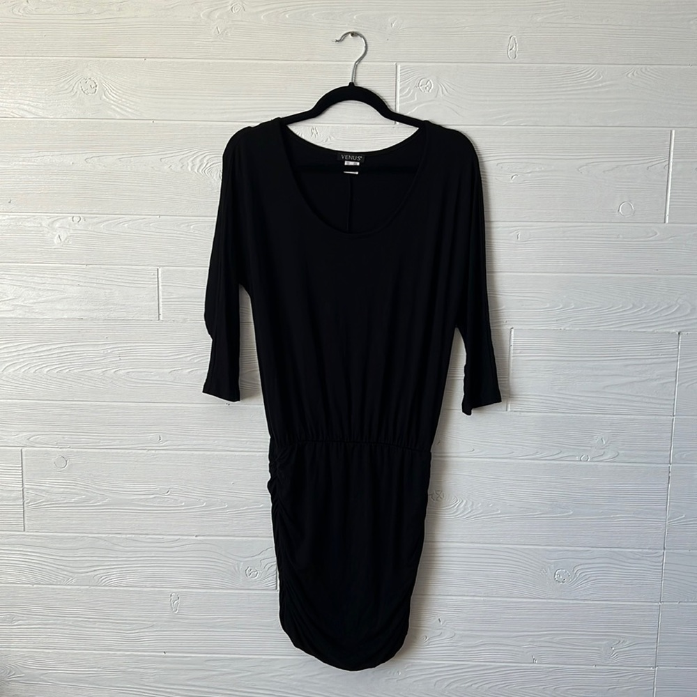 Venus black ruched skirt dress 3/4 sleeve loose fit bust size small